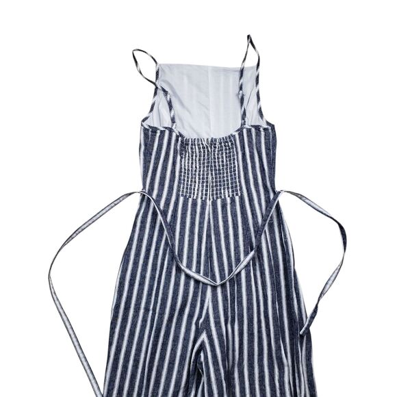 Madwell Pleated Wide Leg Linen Jumpsuit Womens Size 00 Pinstripe - Picture 10 of 12